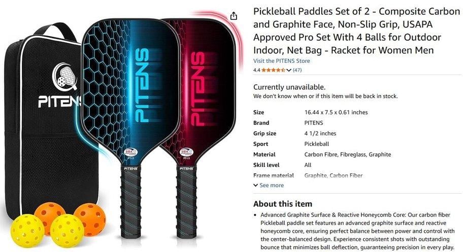 PITENS 專業碳纖維 Pickleball 球拍套裝 (1)